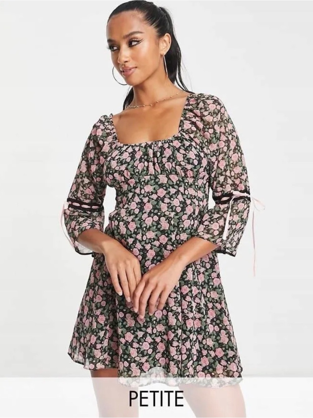 Miss Selfridge Petite Chiffon Ruched Bust Mini Dress